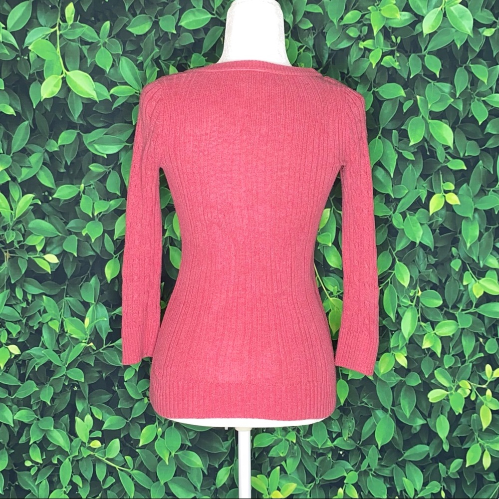 Hollister Y2K Pink Cable Knit Fitted V-Neck Long Sleeve Sweater Top, Size L - Picture 2 of 5